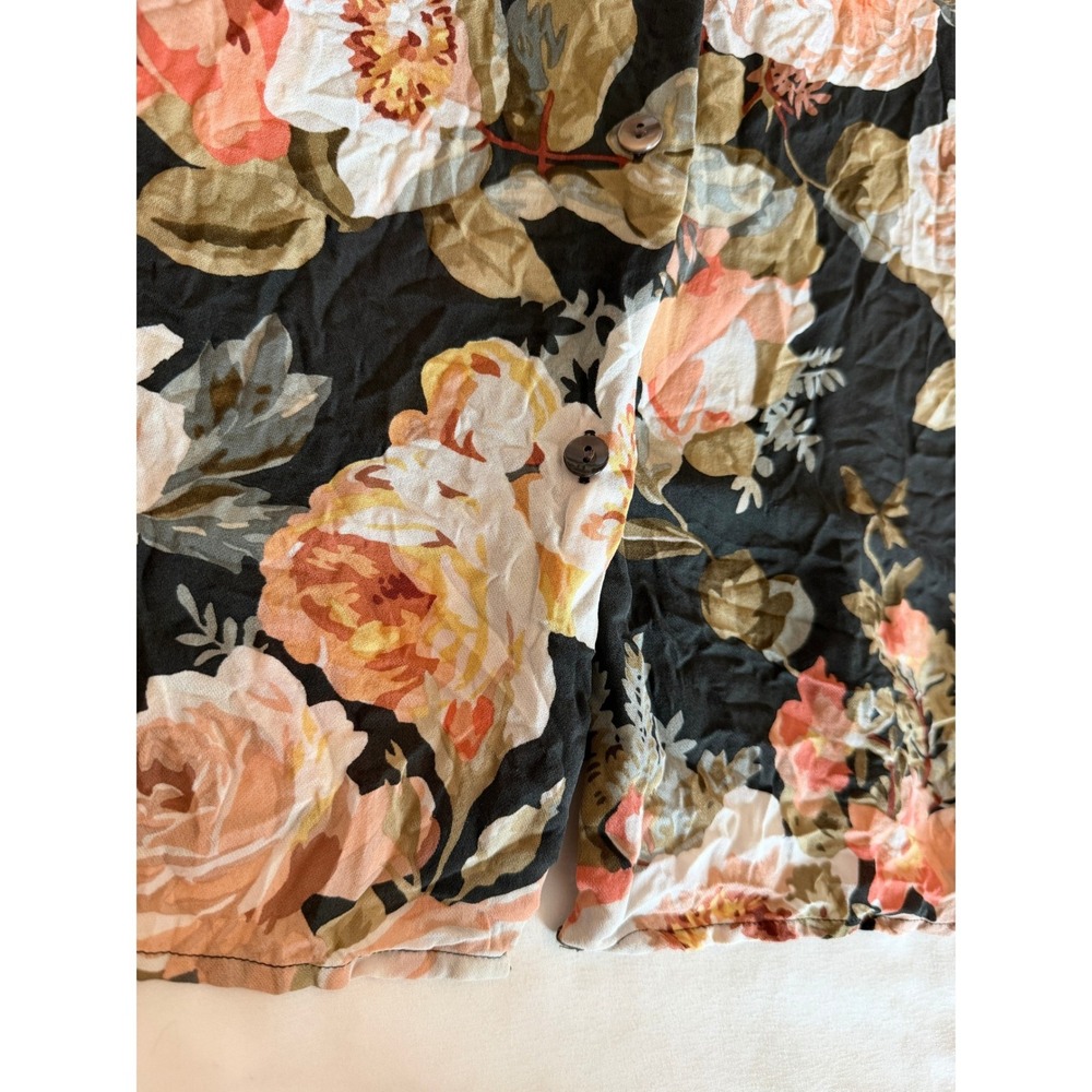 Linda Allard Ellen Tracy 100% Silk Floral Blouse Black Peach Short Sleeve Size 6 - Picture 6 of 7